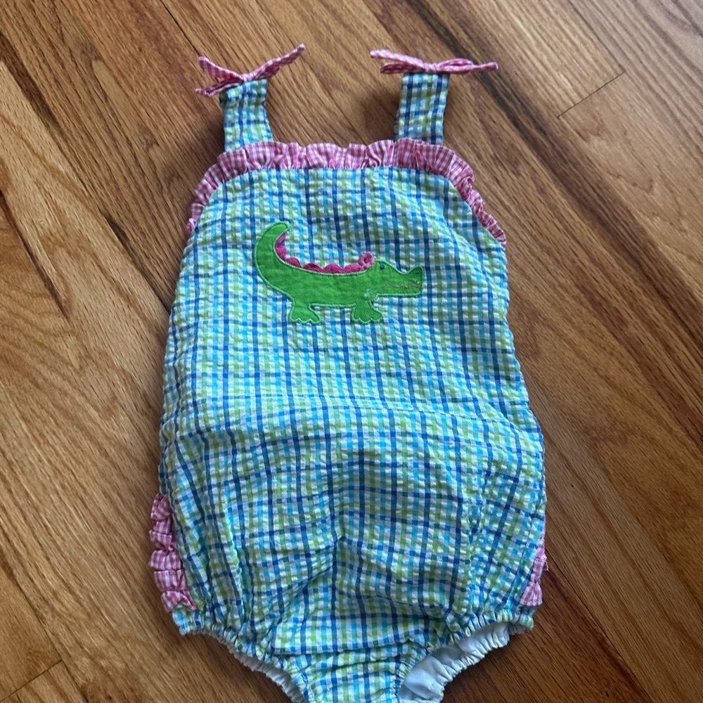 ZU Plaid Baby Romper with Alligator Design